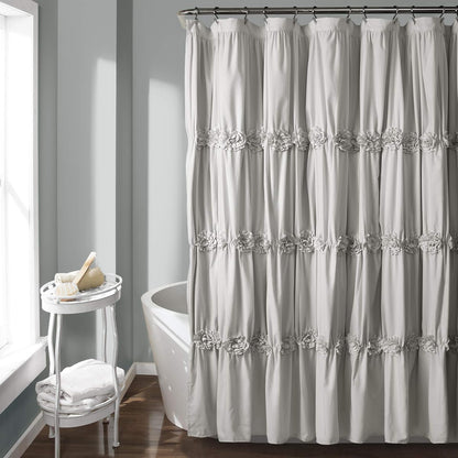 Lush Decor Darla Cortina de Ducha de baño Floral Fruncida, 72 x 72 Pulgadas, Color Rubor - Gris claro