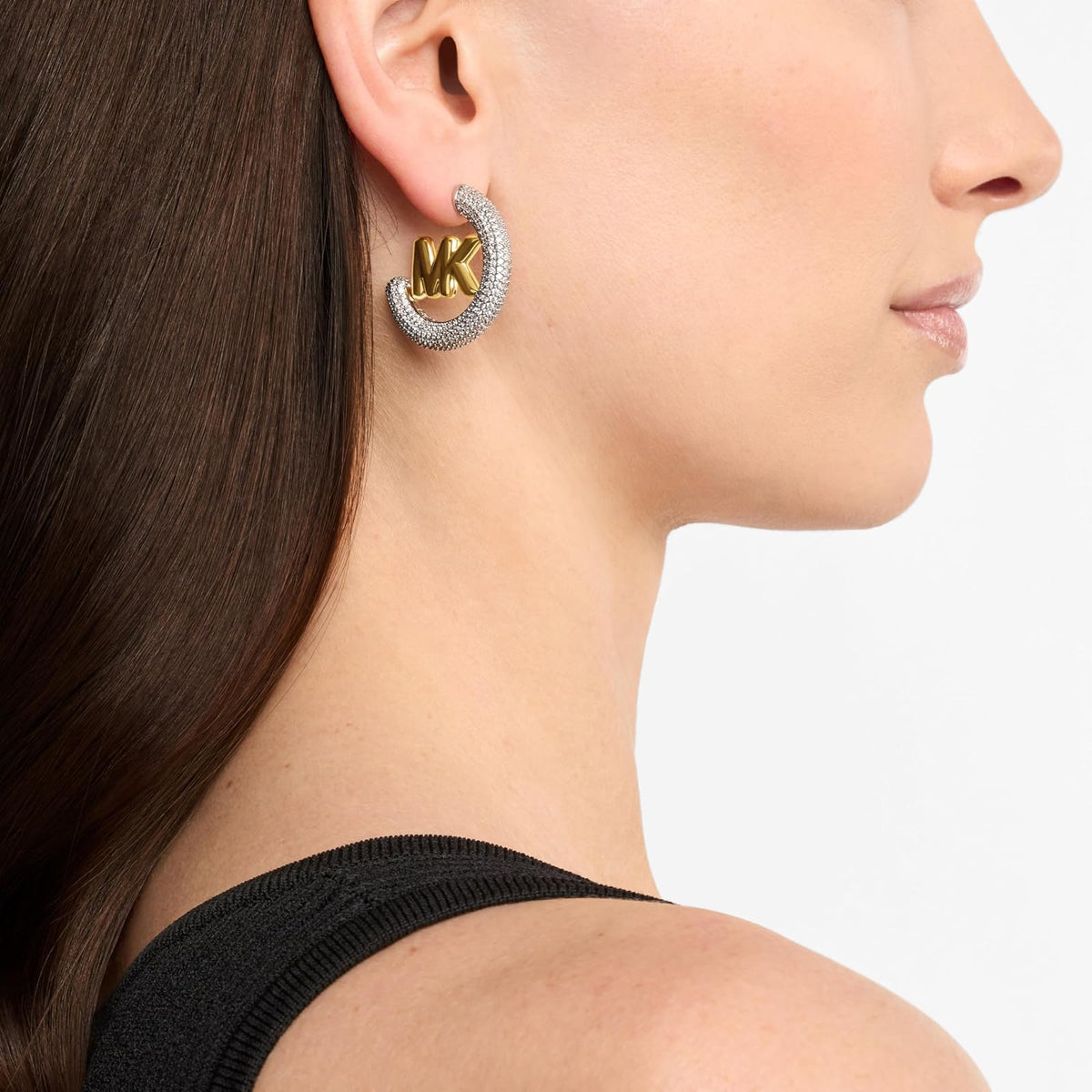 Aretes de aro Michael Kors con logo en pavé para mujer, MKJ8561931