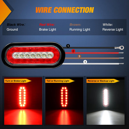 Nilight - 2 luces traseras LED ovaladas de 6 pulgadas, color rojo y blanco, 23 ledes con ojales de montaje en superficie empotrada, IP67, impermeable, parada de freno, marcha atrás, luz de respaldo