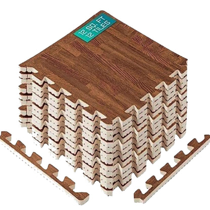 Yes4All Tapete de Ejercicio EVA para Gimnasio en Casa - G. 12 pies cuadrados (12 azulejos) - Madera de roble oscuro
