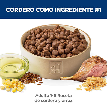 Hill's Science Diet Croquetas para Perro Adulto Sabor Cordero 15Kg | Croquetas Hill's para perro, cordero real, digestión saludable, sistema inmunológico fuerte, omega-6 y vitamina E