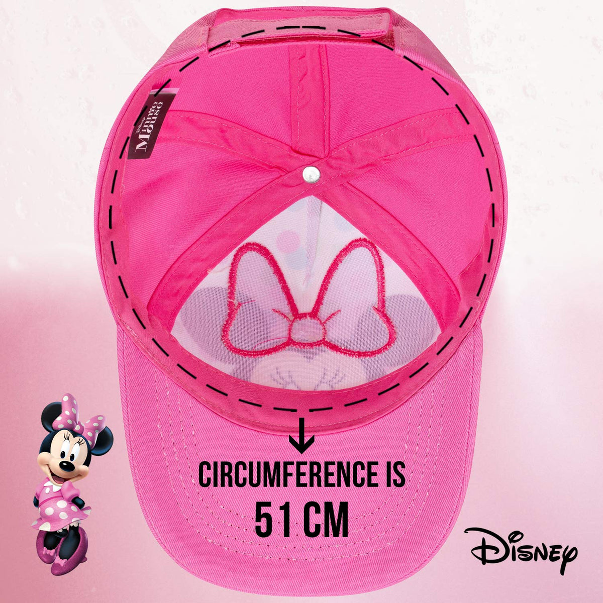 Disney Minnie Mouse - Gorra de béisbol rosa para niñas pequeñas, edades de 2 a 4 años, cierre de velcro ajustable, color rosa/blanco