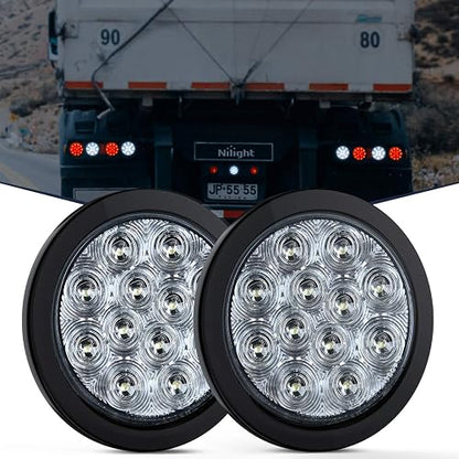 Nilight - 2 Luces LED Redondas de 4 Pulgadas, Color Blanco, con Ojales de Montaje en Superficie, Luces traseras para camión, Remolque, RV, Jeep