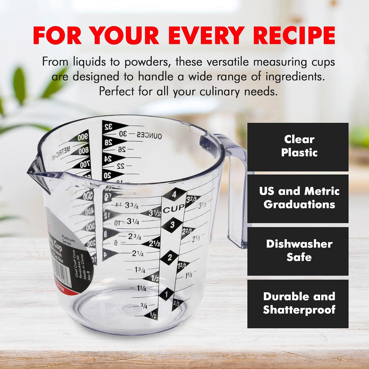 Chef Craft 4-Cup Measuring Cup, Clear