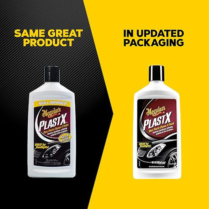 Meguiar's´s G12310 Limpiador y Abrillantador Plast X, 296ml | Limpiador de plástico y removedor de arañazos, restaura la claridad, elimina el amarilleo, la oxidación y la nubosidad en los