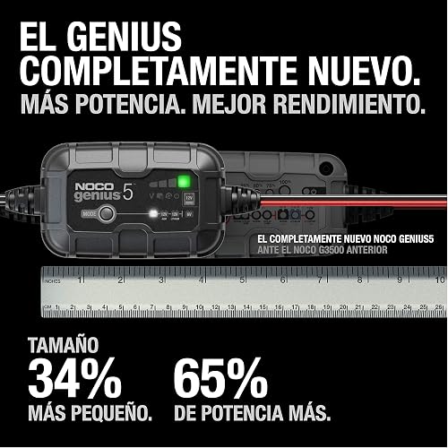 NOCO GENIUS5: Cargador de batería Inteligente 6V/12V 5A – Mantenedor automático, Cargador Lento y desulfatador con protección contra sobrecarga y compensación térmica – para baterías Plomo y Litio