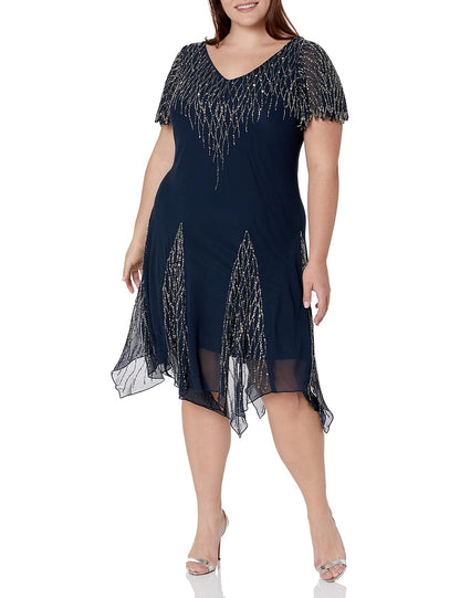 J Kara Vestido Corto con Cuentas de Talla Grande Vestido para ocasión Especial Mujer