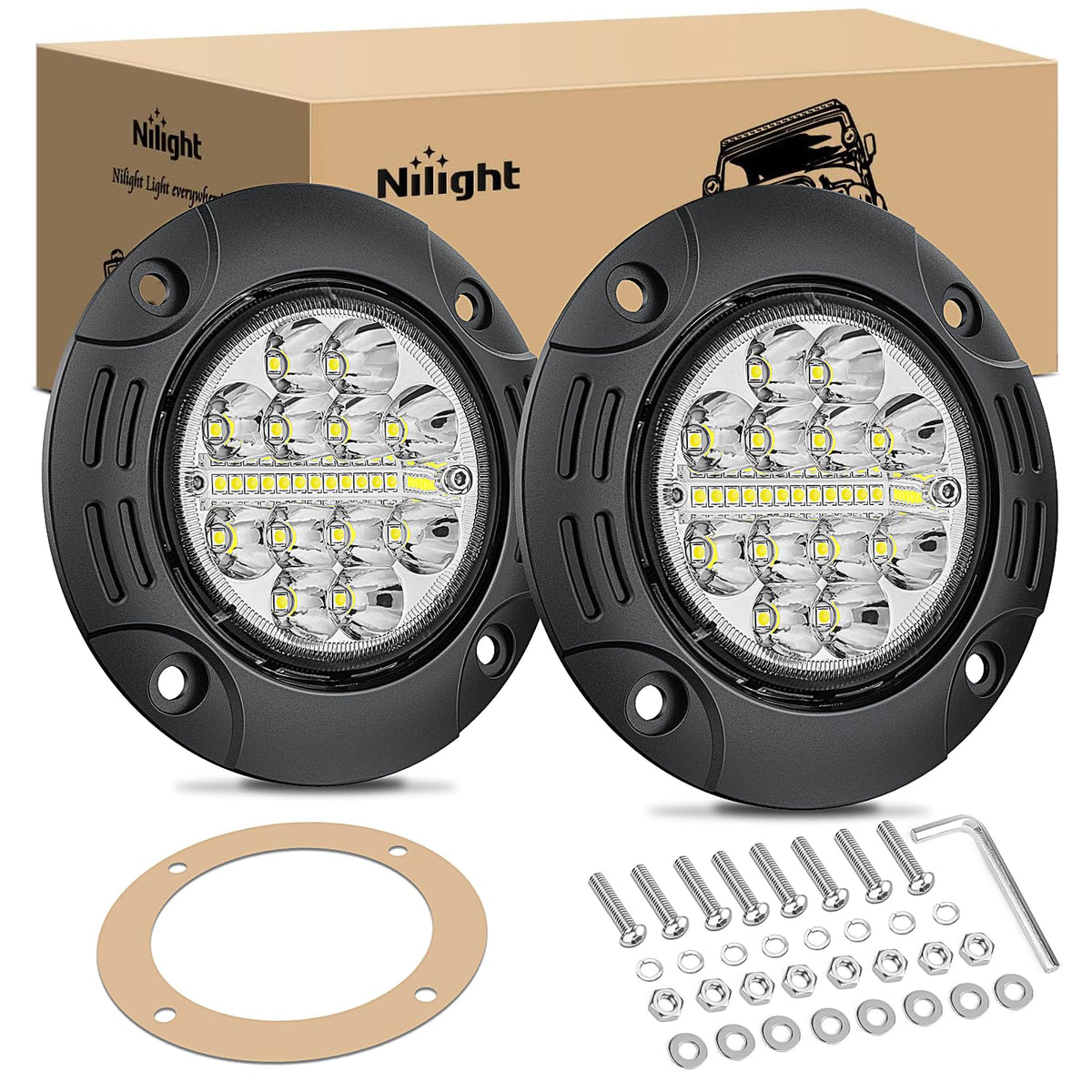 Nilight Cápsulas LED 6 Pulgadas 39W Combo Spot/Flood - 2 cápsulas LED de 24 LED