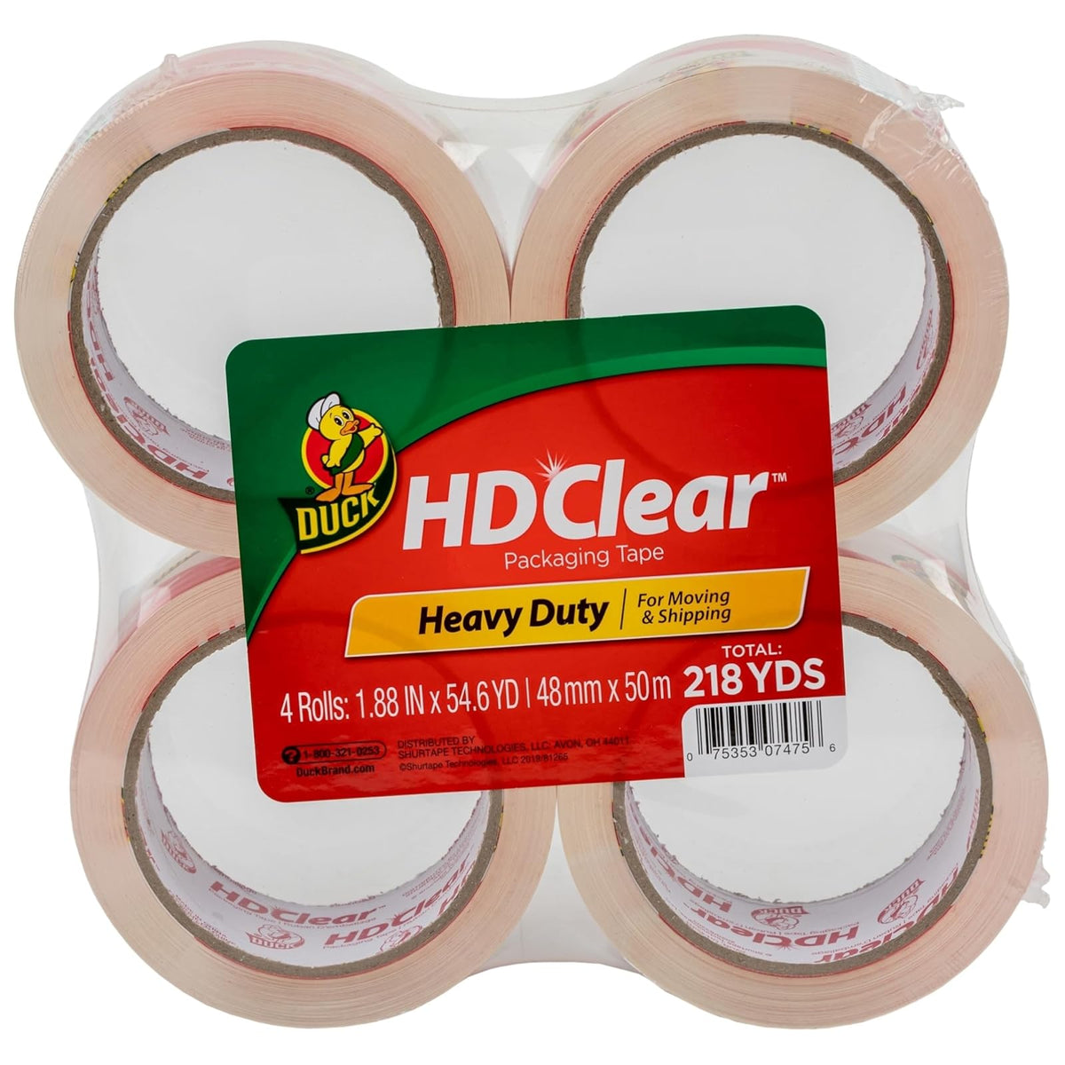 Duck HD Cinta Transparente de Alto Desempeño para Empaque - 4 paquetes