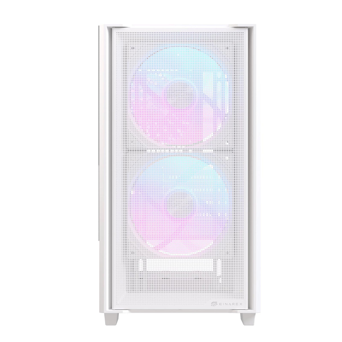 EINAREX Pulse PM150 White - Gabinete Micro-ATX, Cristal Templado, Panel Frontal de Malla, Incluye 3 Ventiladores RGB, USB C, Soporta Enfriamientos de 240mm