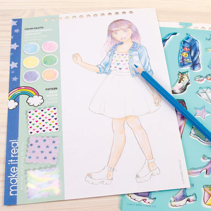 Make It Real: Fashion Design Sketchbook: Digital Dream - Includes 110 Stickers & Stencils, Draw Sketch & Create, Fashion Coloring Book, Tweens & Girls, Kids Ages 6+