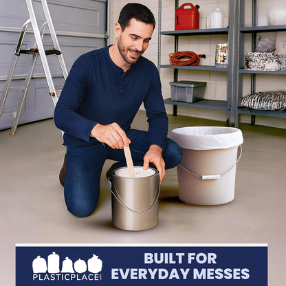 Plasticplace 5 gallon Trash Bags │ 0.9 Mil │ White Drawstring Garbage Liners for Bucket │ 19" X 25" (100Count)