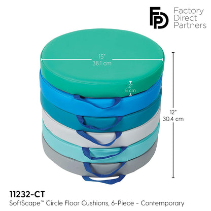 Factory Direct Partners SoftScape - Cojines Redondos de 15 Pulgadas con Asas; Asientos Flexibles para guardería, Preescolar, Sala de Juegos; Espuma de Lujo de 2 Pulgadas de Grosor (6 Piezas) –