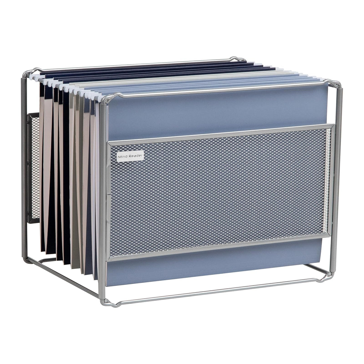 Mind Reader Hanging File Folder Organizer, Desktop Organizer, Storage, Office, Metal Mesh, 13" L x 9.75" W x 10.25" H, Silver