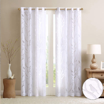 Madison Park Cecily Cortina Semitransparente con Estampado Botánico - 127An x 213.4Al cm (1 Paneles) - Averil Bird White
