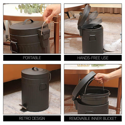 SIMPLEMADE - Bote de basura redondo de acero inoxidable con tapa, pequeño cubeta de basura de metal/cubeta de basura para baño, oficina, negro, 5 litros / 1.3 galones