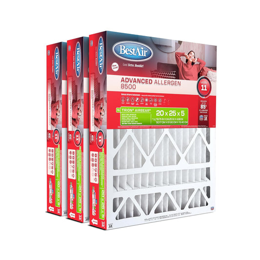 BestAir AB2025-11R AC Furnace Filter, 20" x 25" x 5", MERV 11, Fits 100%, for Trion Air Bear, Supreme, Skuttle, GeneralAire, Source1, Ultravation & Braeburn Models, 16" x 25" x 5", White, 2