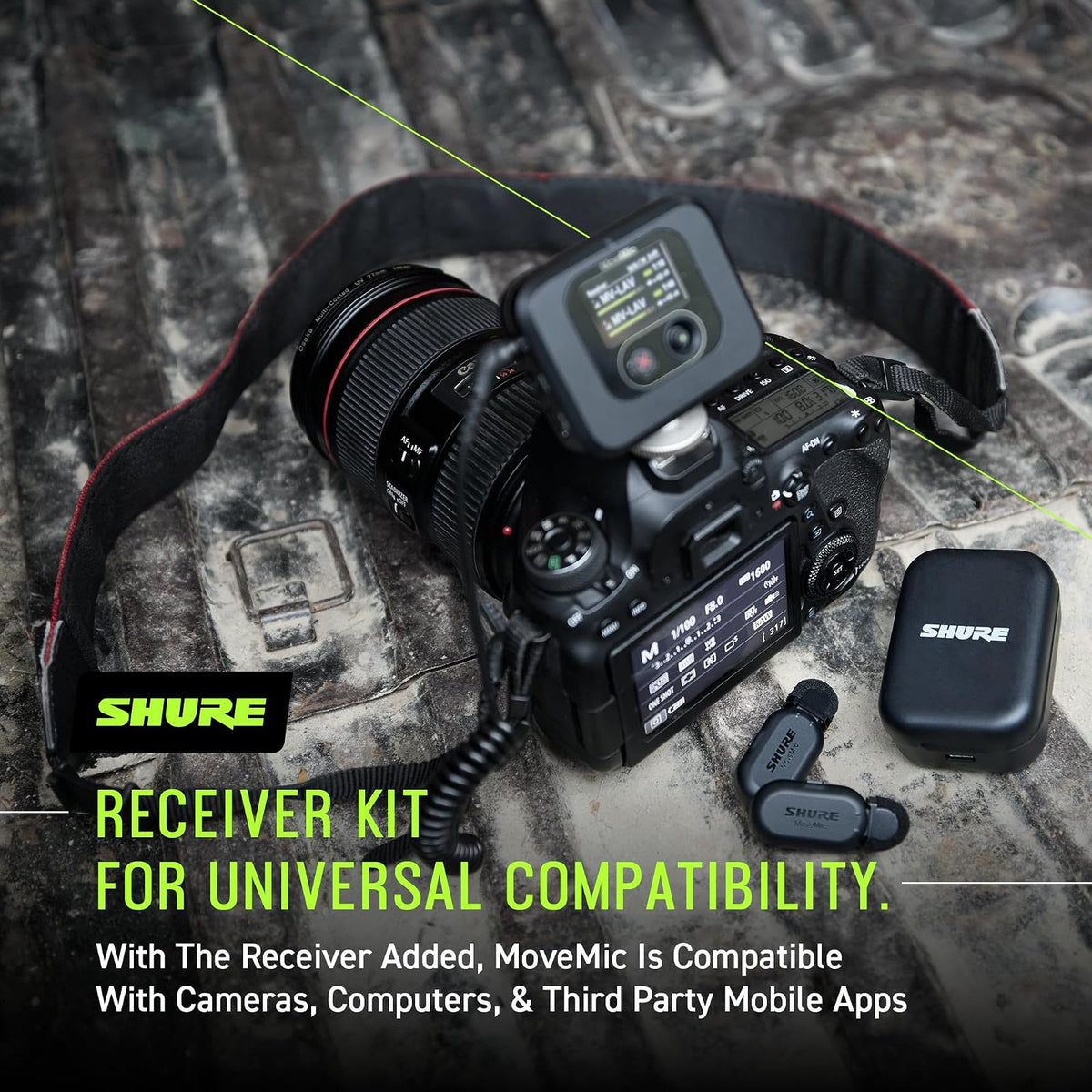 Shure MV-R - Receptor portátil para cámaras y Dispositivos móviles | Receptor digital con USB-C y conectores de 3,5 mm para cámaras, computadoras y aplicaciones móviles
