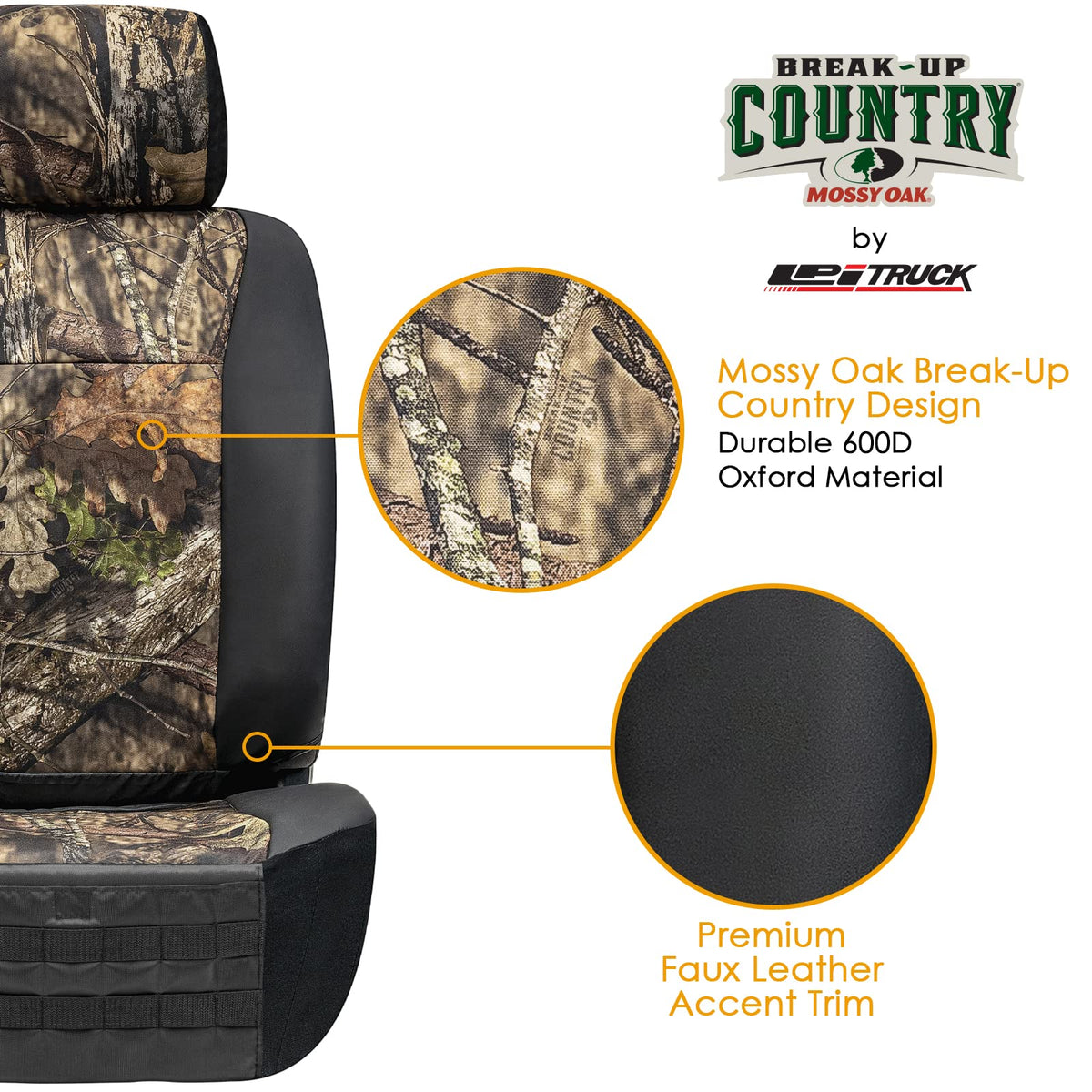 LPI Truck Mossy Oak Fundas de Asiento Delanteras para SUV y Camión, Bolsillos de Almacenamiento, Organizador Molle, 1370059