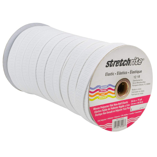 Stretchrite Bobina elástica de poliéster Tejida, 3/4 Pulgadas por 75 Yardas, Color Blanco