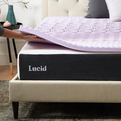 Lucid - Colchoneta de Memory Foam con Infusión de Lavanda - Sobrecolchón de 5 Zonas de 5 cm - Topper para Colchón - Sensación Suave y Acolchada - Alivia Puntos de Presión - California King