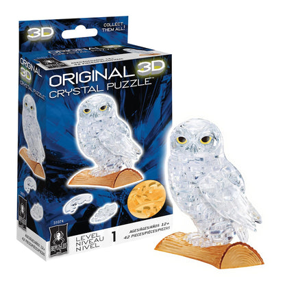 BePuzzled Rompecabezas de Cristal 3D Colección Animales 43 Piezas - Rompecabezas de vidrio 3D - Búho, transparente