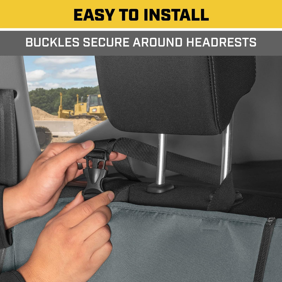 Caterpillar Flexfit - Funda de Asiento Trasero para Automóviles, Camiones, SUV, Protector de Banco Trasero Dividido con Cierre con Material de Lona Duradero, Cubierta Interior en Gris