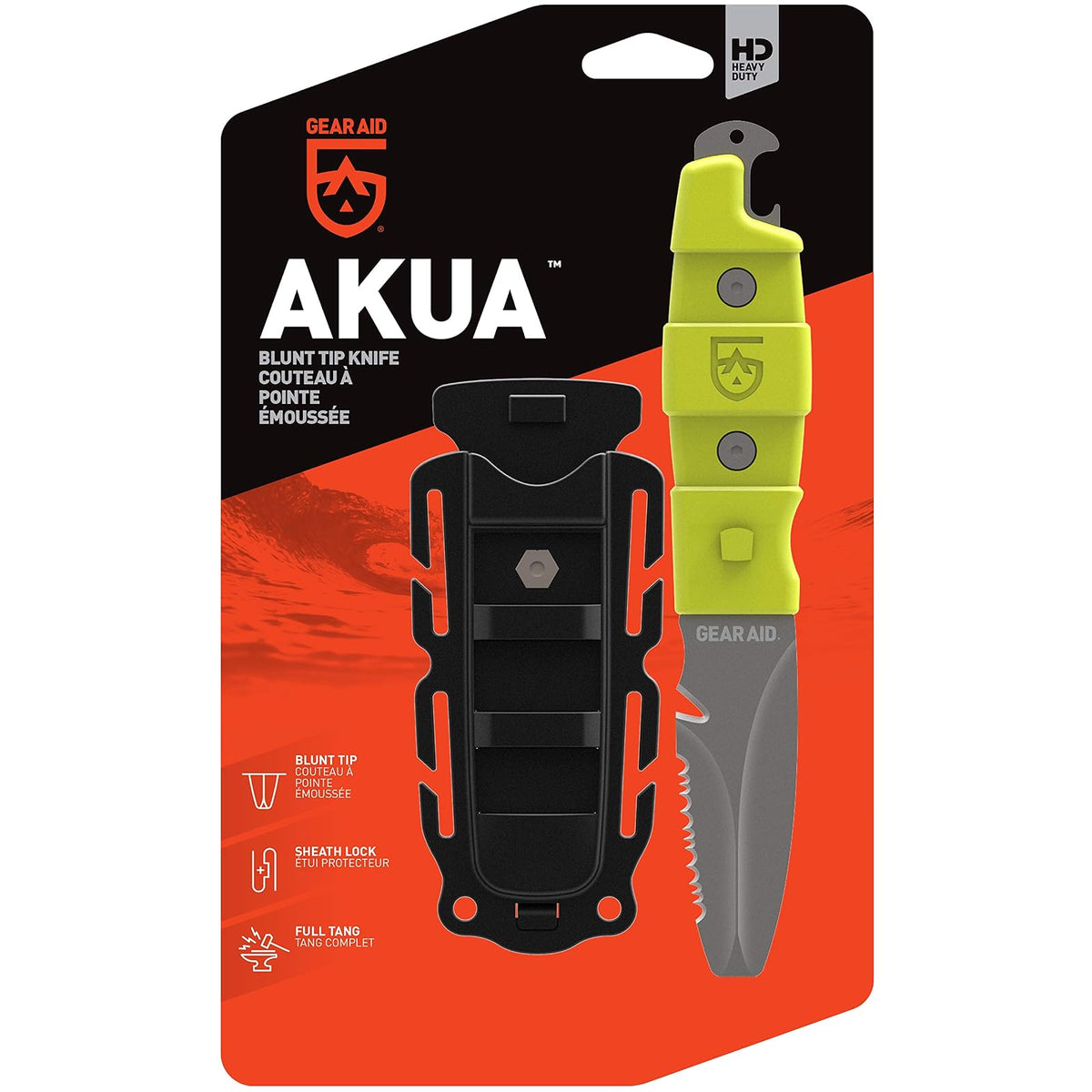 GEAR AID Akua - Cuchillo de paleta de punta roma con hoja dentada de 3 pulgadas y funda