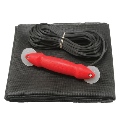 Make-2-Fit P 7515 - Kit de reparación de puerta con herramienta de rodadura - Reemplaza la pantalla en ventanas o puertas de patio, 36 x 84 pulgadas, gamuza de fibra de vidrio de carbón y estriado negro