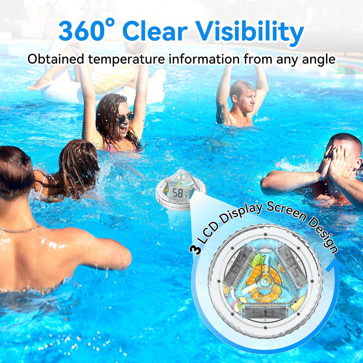 - Termómetro inteligente para piscina con puerta de enlace WiFi, digital flotante antivaho 360° con IPX7 impermeable, alerta de notificación de aplicación remota para tina de hidromasaje