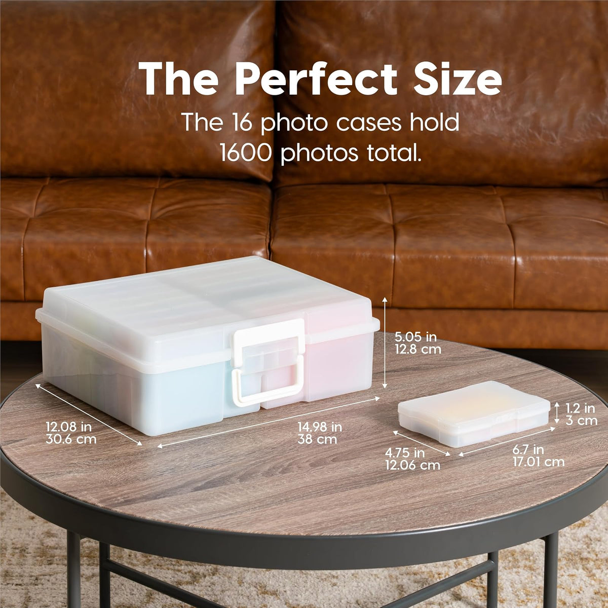 IRIS USA Caja Organizadora para Fotos, 16 Estuches, 2 Piezas, Perla | Compatible con fotos 4"x6", asa integrada, organizador para tareas, calcomanías, recortes y tarjetas didácticas
