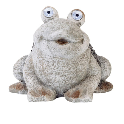 Alpine Corporation 12" Tall Outdoor Solar Powered Frog Yard Statue with LED Lights, Gray