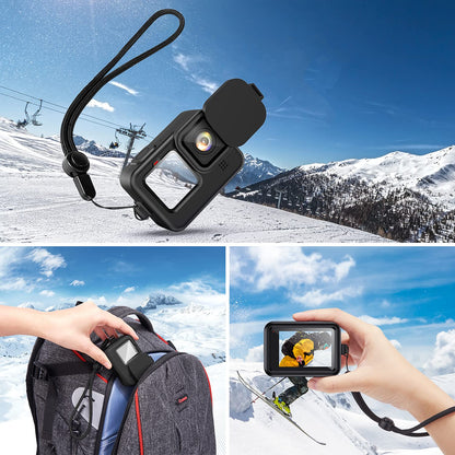 Kuptone Funda de silicona para GoPro Hero 11 Hero 10 Hero 9, 6 protectores de visualización de vidrio templado + puerta lateral + tapas de lente para Go Pro Hero 11/10/9 Kit de accesorios