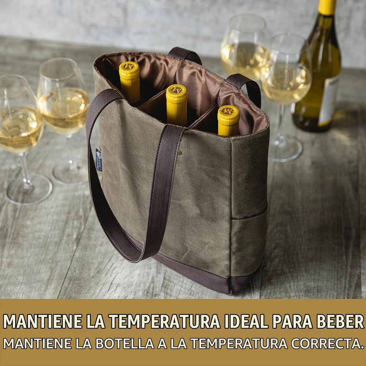 Bolsa enfriadora de Vino de Lona Encerada Envejecida para 2 Botellas
