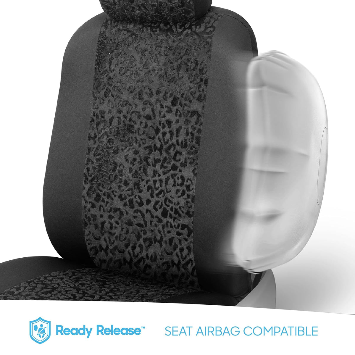 BDK SC553 Juego Fundas Asiento Automóvil Leopardo Negro Delanteros Estampado Animal Reposacabezas Diseño Sin Lados Fácil Instalación para Automóviles Camiones SUV 2 Piezas