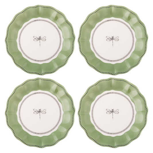Karma, Juego de 4 platos de melamina de 22,2 cm, reutilizables, aptos para lavaplatos, para exteriores e interiores, libélula