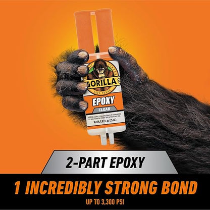 Gorilla Epoxi de 2 partes, juego de 5 minutos, jeringa de 0.85 onzas, transparente