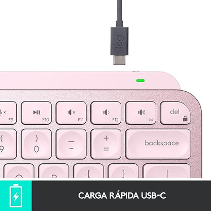 Logitech MX Keys Mini Teclado Inalámbrico Minimalista Iluminado, Compacto, Bluetooth, Retroiluminado, USB-C, Compatible con Apple macOS, iOS, Windows, Linux, Android, de Metal - Rosa
