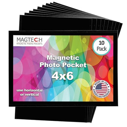 Magtech Magnetic Photo Pocket Picture Frame, Black, Holds 4x6 Inch Photos, 10 Pack (10046)