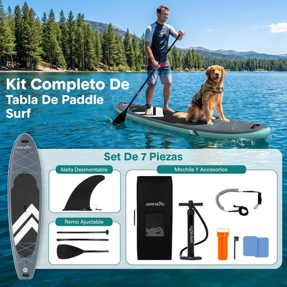 SereneLife Tabla de Paddle Inflable Ultra-Ligera con Accesorios Premium, Diseño Ancho y Estable con Almohadilla EVA Antideslizante, Ideal para Jóvenes y Adultos, Capacidad de 160 kg