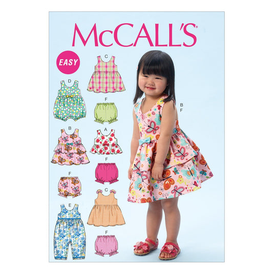 McCall Pattern Company M6944 - Playera, Vestidos, Mamelucos y Bragas para niños pequeños, Talla CAA