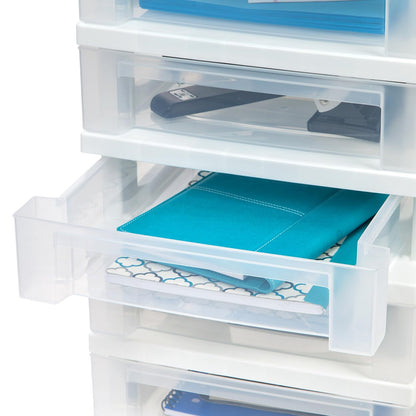 IRIS USA Carrito Organizador de 10 Cajones, Blanco/Transparente | Organiza manualidades, artículos de oficina, salón y accesorios con cajones de fácil acceso para uso diario