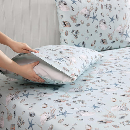 Beatrice Home Fashions Juego de sábanas de Microfibra con Estampado costero, Suave, cómodo, Bolsillos de 14 Pulgadas de Profundidad, Queen, mar Oceanside