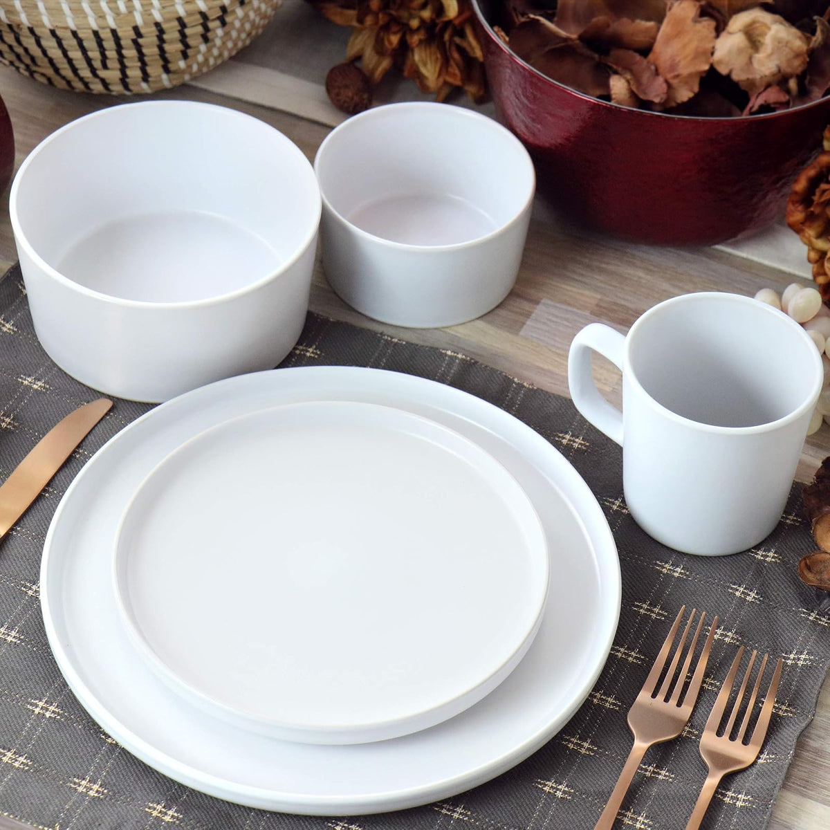 Elama Luxmatte - Vajilla contemporánea, 20 piezas, color blanco