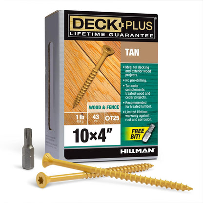 Deck Plus 48423 - Tornillos para madera #10 x 4 pulgadas, color bronceado, caja de 1 libra