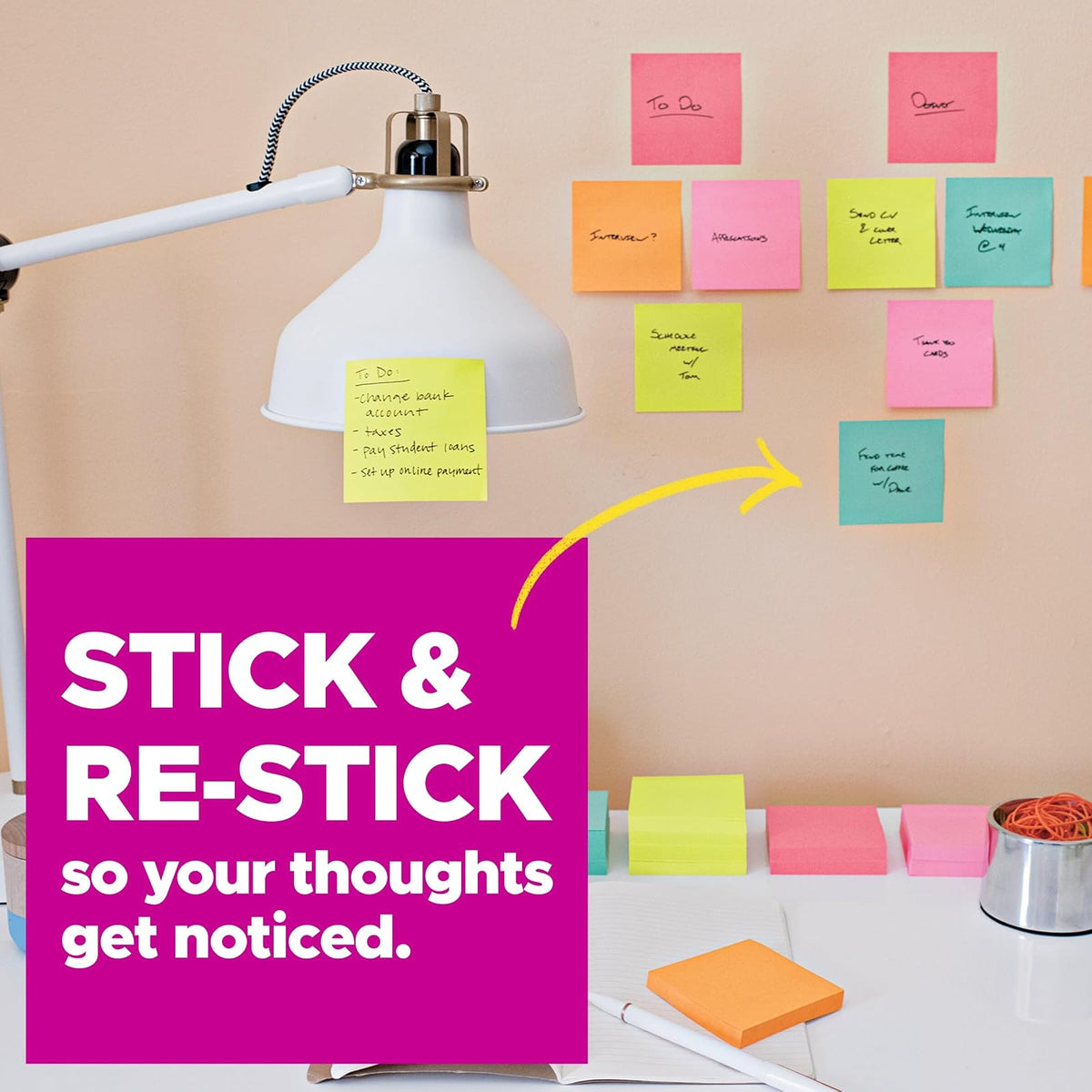 Post-it - Notas súper adhesivas, 3 x 3 pulgadas, 6 almohadillas para orejas/paquete, 90 hojas/almohadilla, colección exclusiva de colores , salpicaduras de agua, lima ácida, rosa tropical,