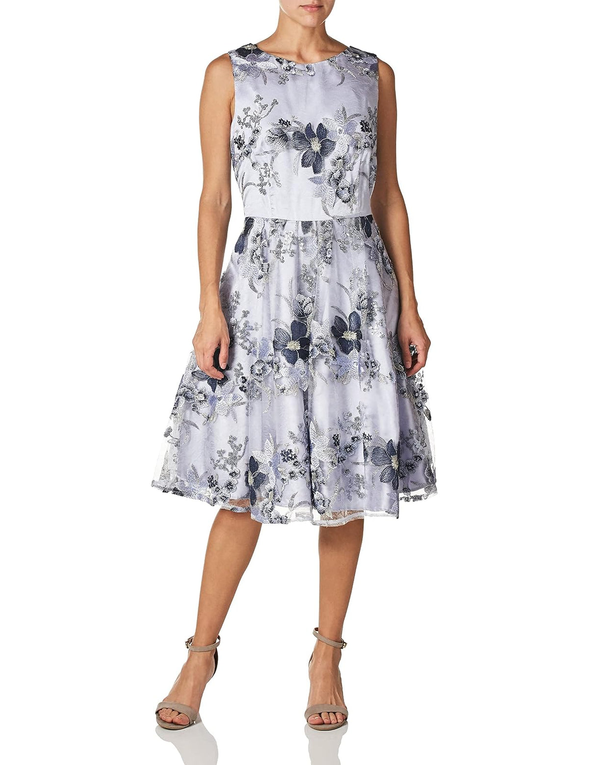 Tahari ASL Women's Ballet Neck Fit and Flare Pleated Dress