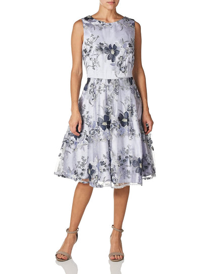 Tahari ASL Women's Ballet Neck Fit and Flare Pleated Dress