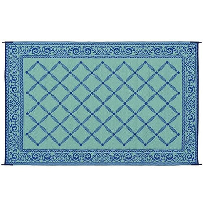 Stylish Camping 116093 - Tapete reversible de 6 pies por 9 pies, alfombra de paja de plástico, tapete grande para exteriores, RV, patio, patio, picnic, playa, camping (azul/verde claro)