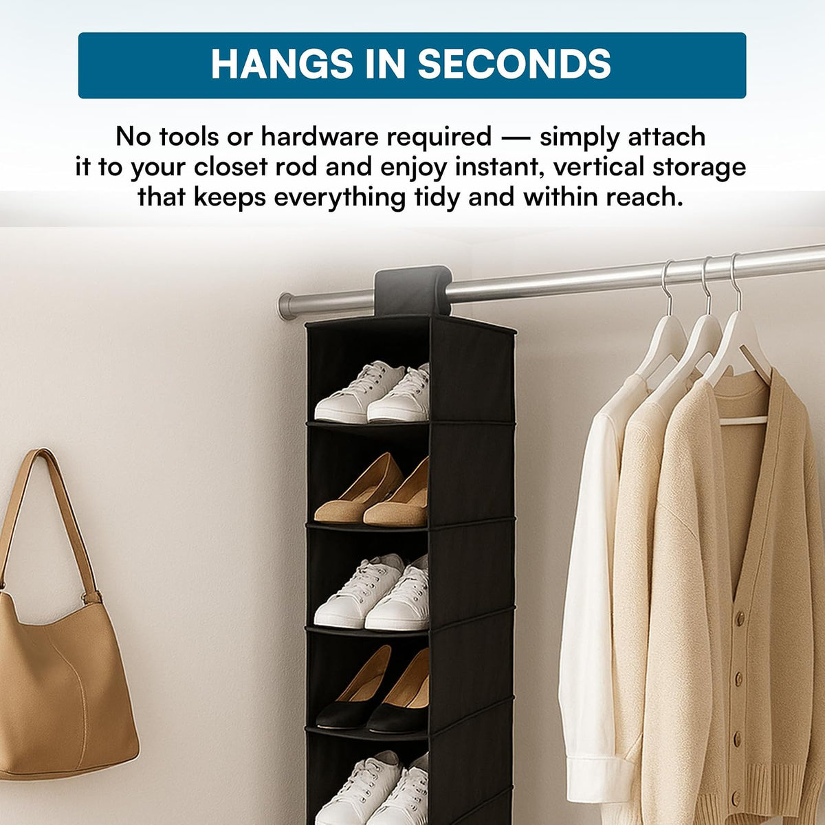 Honey-Can-Do SFT-01247 10-Pocket Hanging Shoe Organizer, Black